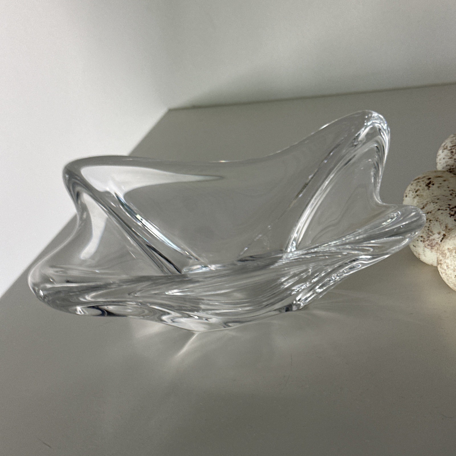 Daum France Signed Crystal Freeform Centerpiece Bowl Heavy Mid Century 9.5″x9.5″