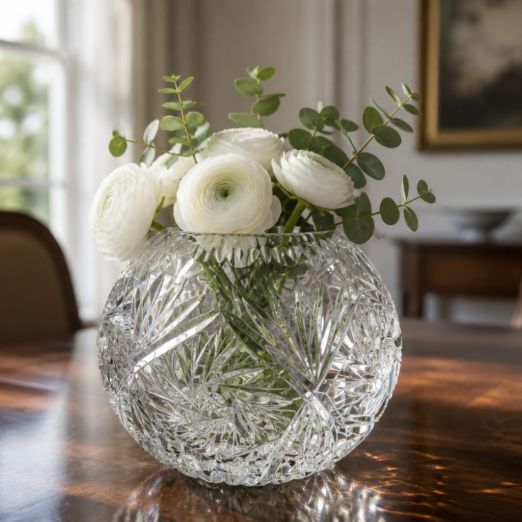 Vintage Cut Lead Crystal Rose Bowl