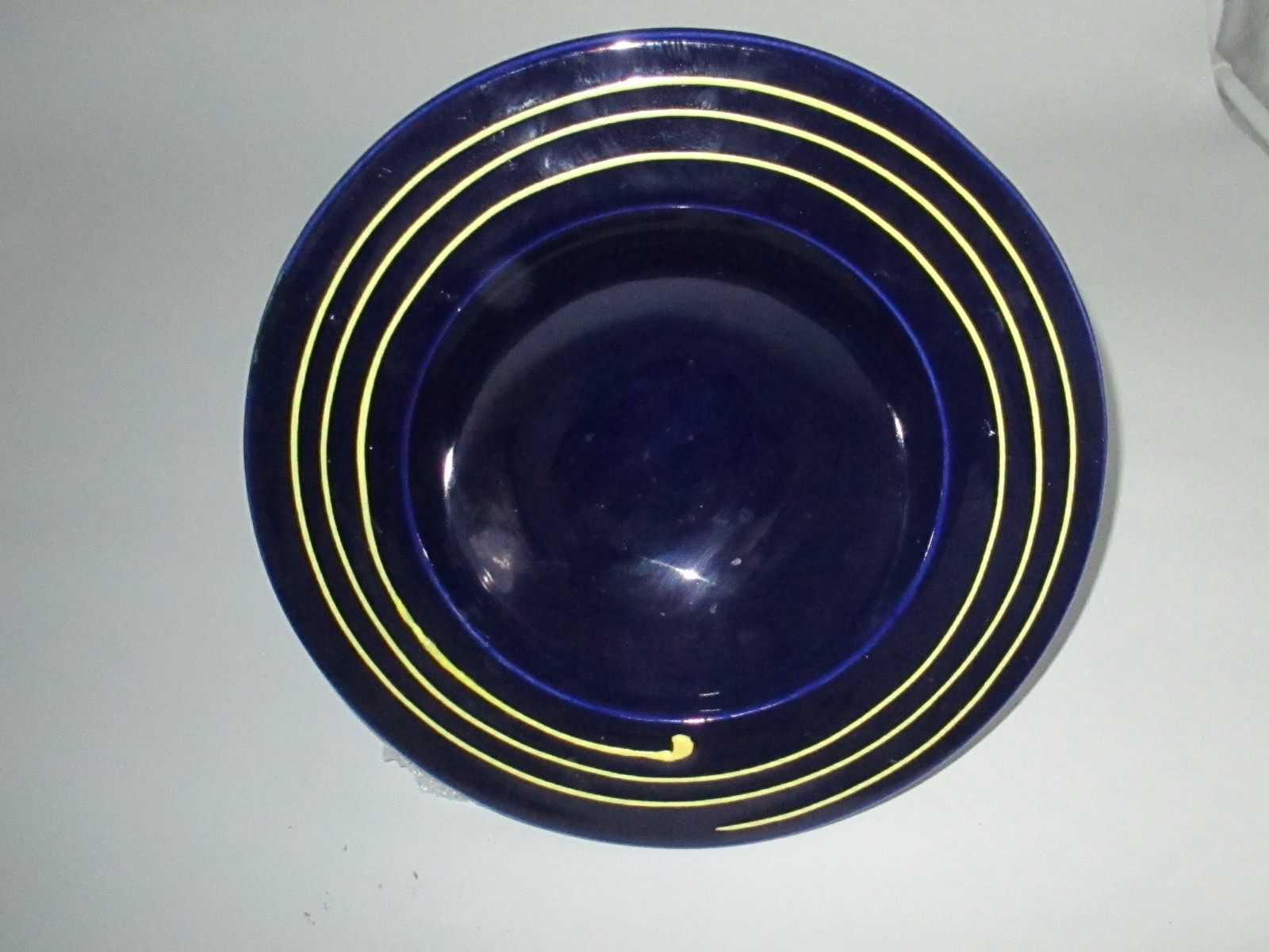 Haeger Ceramic Cobalt Blue and Yellow Pedestal Compote Candy Dish-Gorgeous
