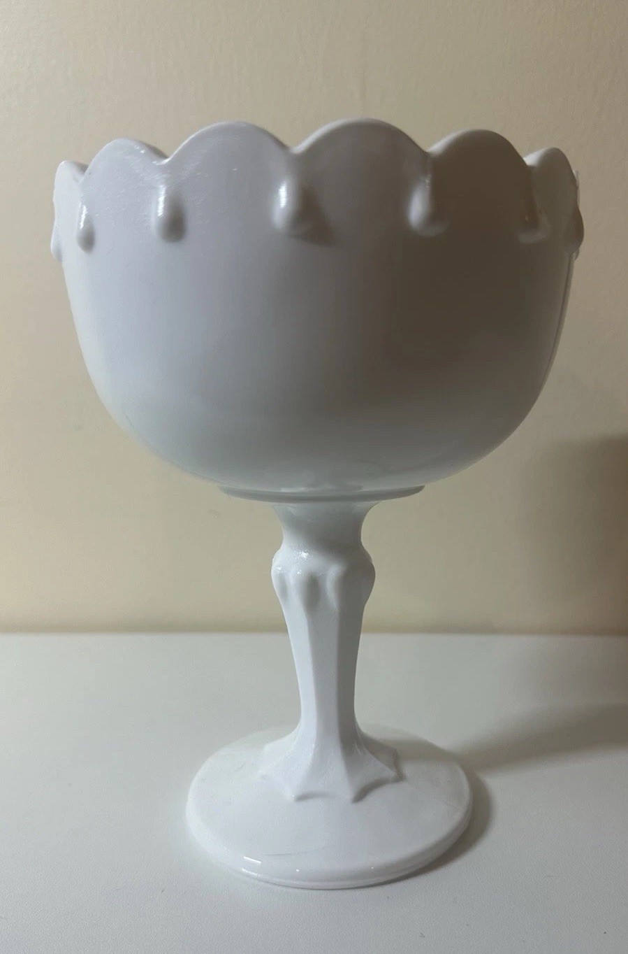 Vintage Indiana Glass White Milk Glass Compote Bowl Teardrop Pedestal – Medium