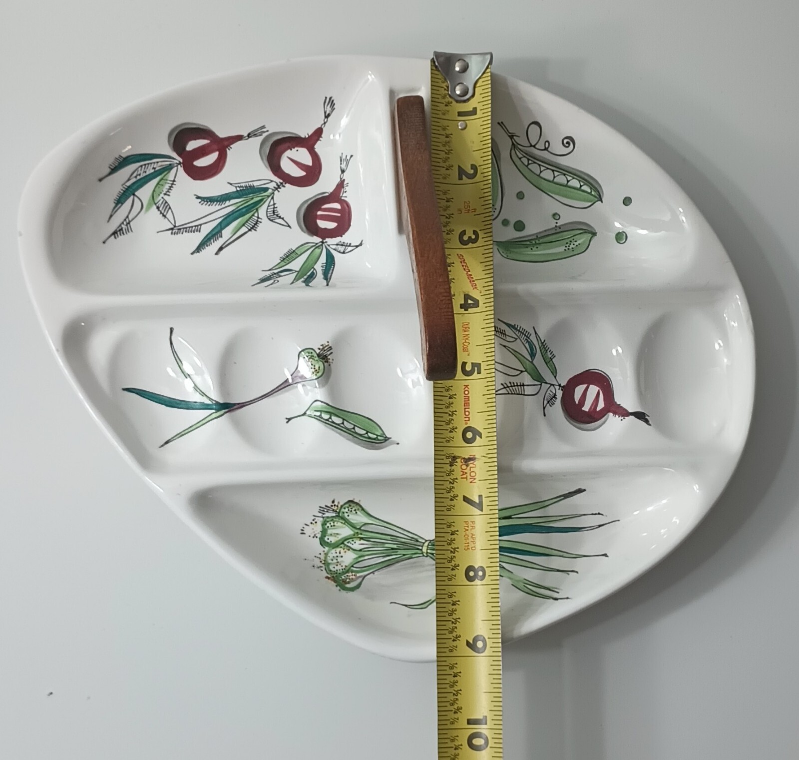 Crudité Platter Divided Serving Plate Vegetable Platter Wooden Handle MCM