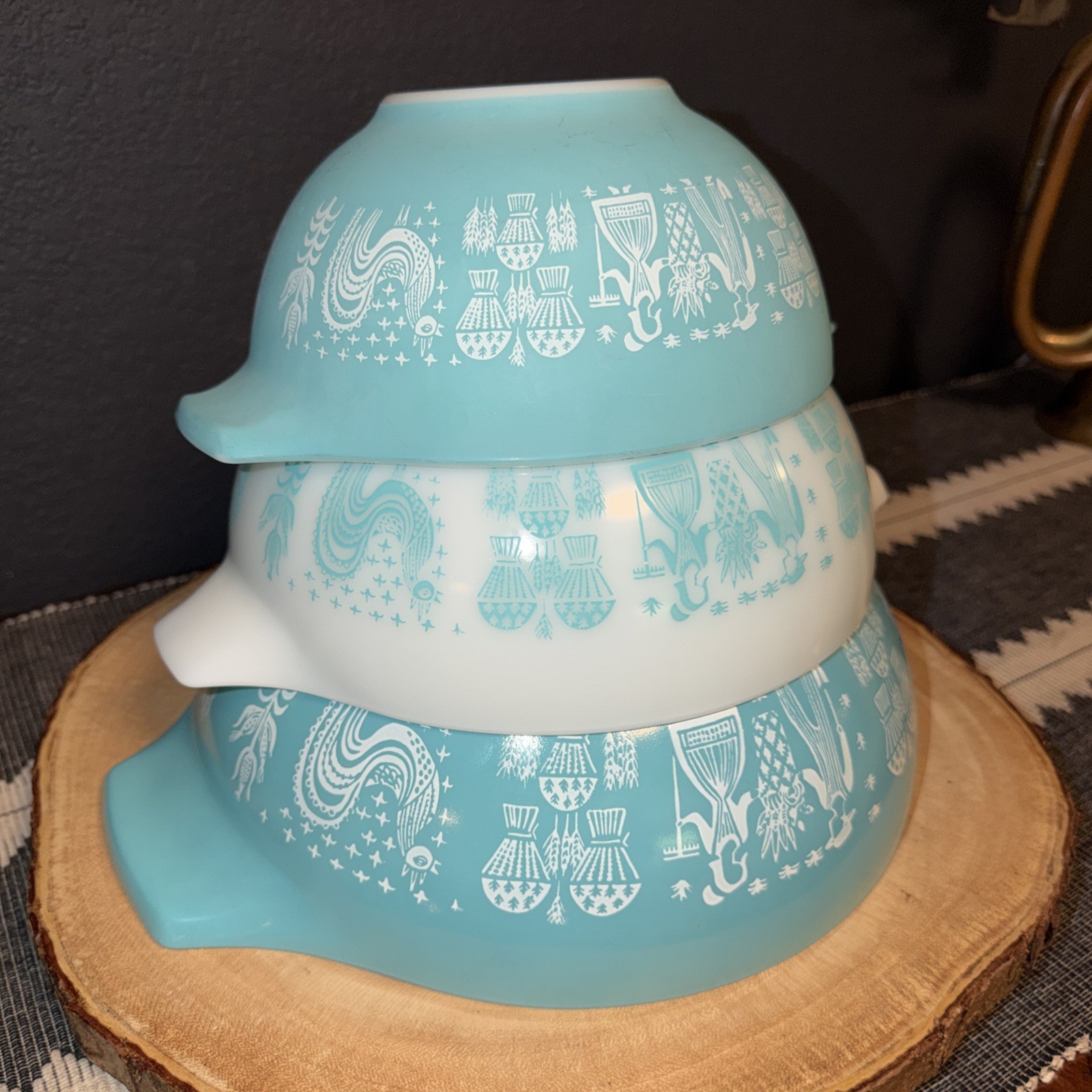 VTG Pyrex Amish Blue Butterprint Cinderella Dbl Spout Nesting Bowls Set of 3