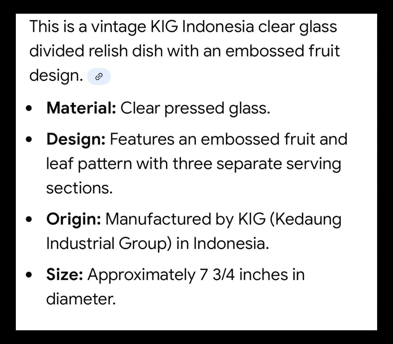 Vintage KIG Indonesia Clear Glass 3 Section Relish Dish Fruit Design 7.75 In
