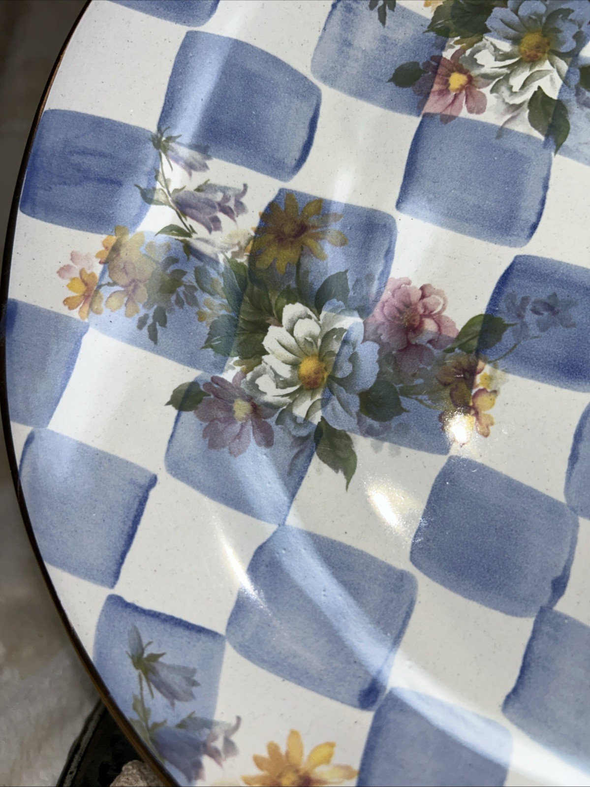 1990’s Mackenzie Childs 12” Blue White Morning Glory Cabinet Plate Lemon Curd