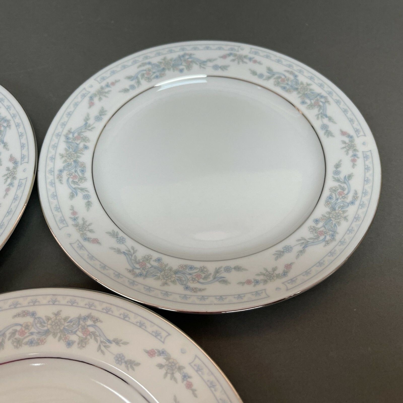 Somerset NL Excel Bread & Butter Floral White Blue Platinum Trim Lot of 3
