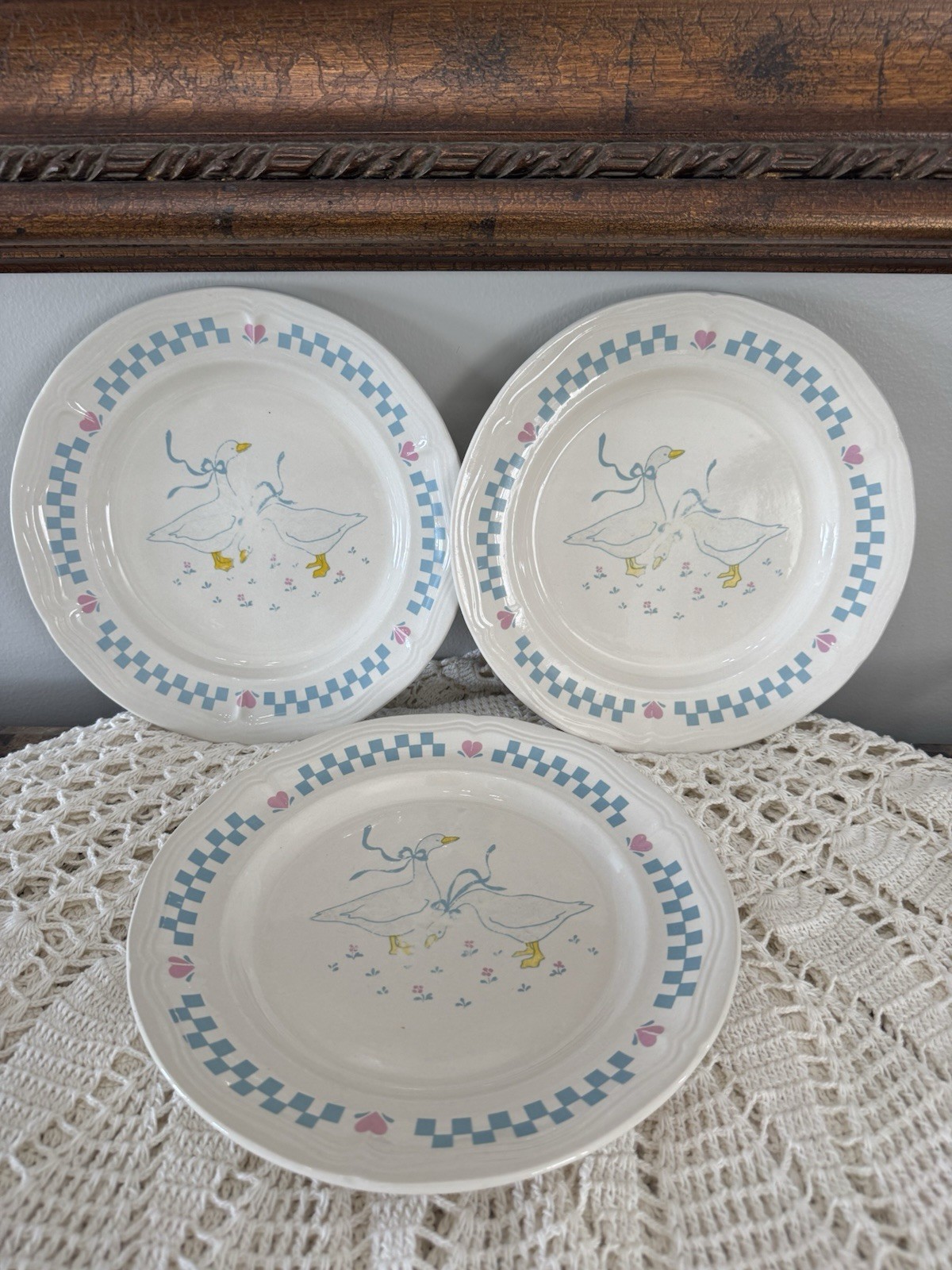 vintage Newcore 1988 stoneware dinner plates Goose Pattern Decoration Set Of 3