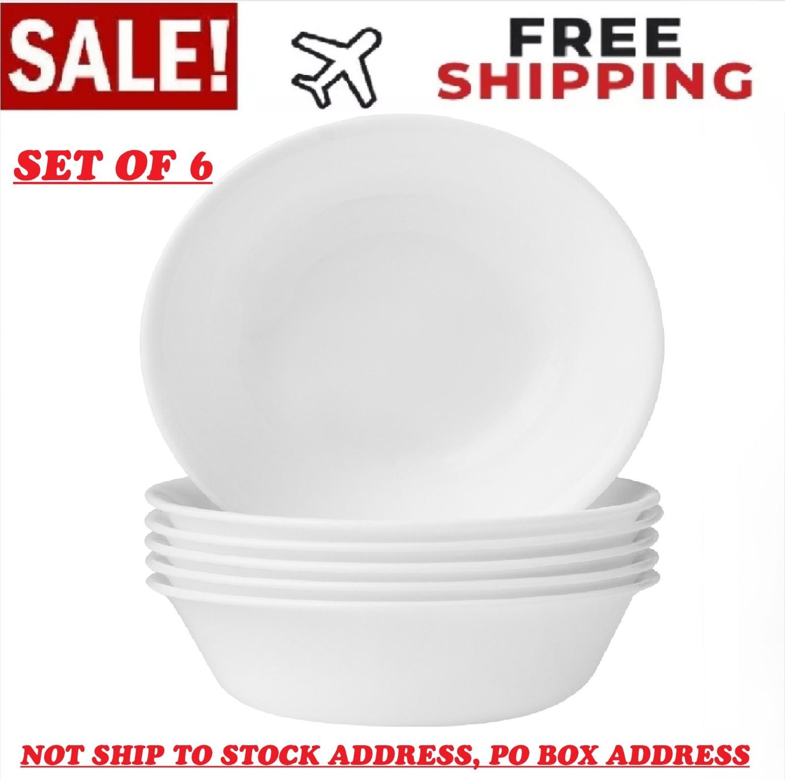 Corelle Classic Winter Frost White, Soup Bowls, Set of 6 , Free Ship USA