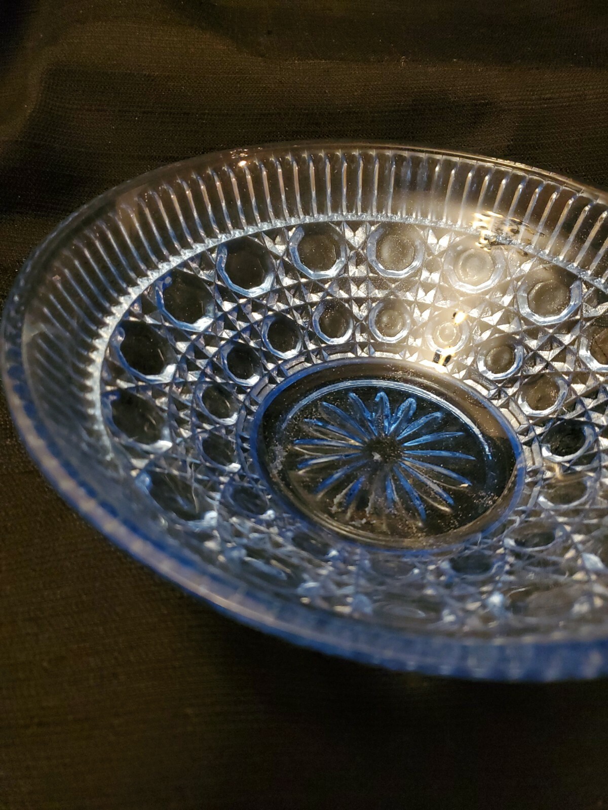 Vintage Blue Indiana Glass Windsor Royal Brighton Pattern Covered Candy Dish