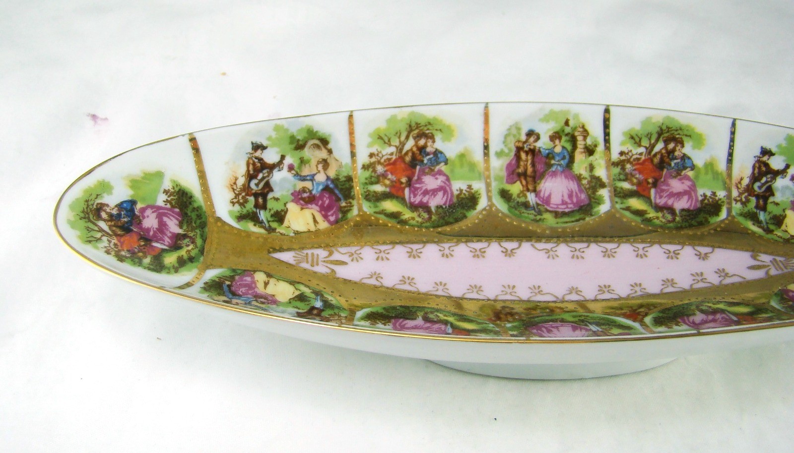 Arnart 55/1102 Royal Vienna Victorian Courting Scene Celery Dish Pink Center NEW
