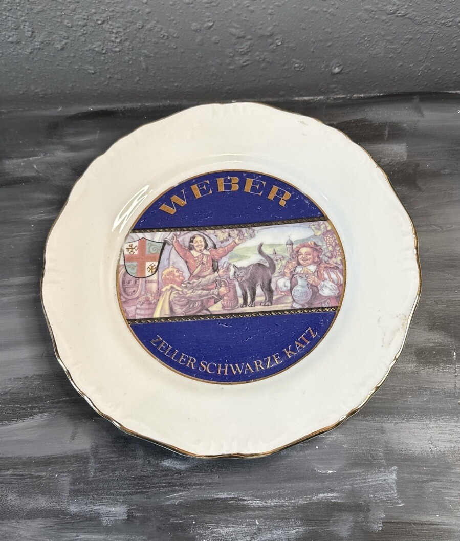 Weber Zeller Schwarze Katz Gold Rim Plates 7.75 Inch Wine , Black Cat Lot Of 4