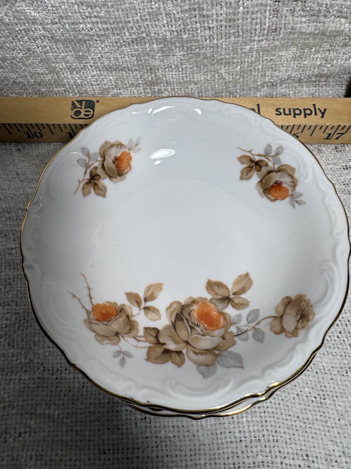FOUR Mitterteich Bavaria “NORWAY ROSE” FRUIT/SAUCE BOWLS, Porcelain, Gold Trim