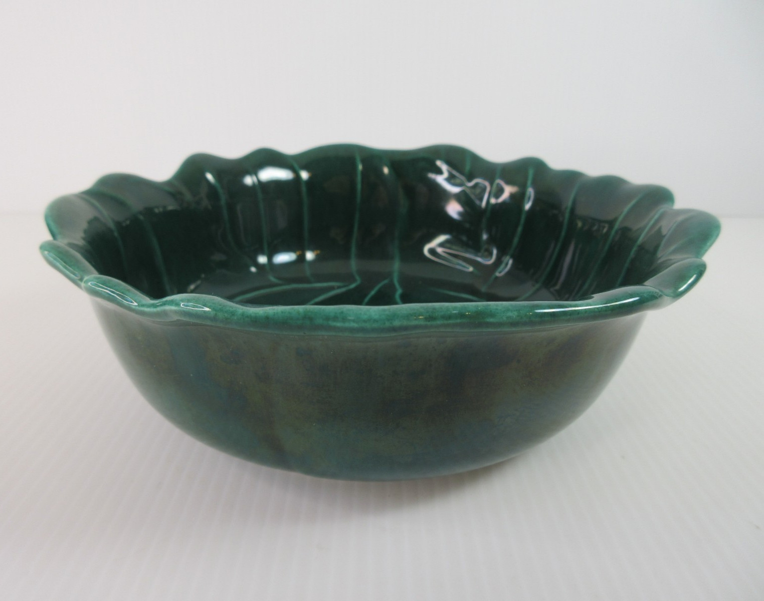 VTG Haeger Dark Green Cabbage Bowl #285B Fluted Edge Made in USA