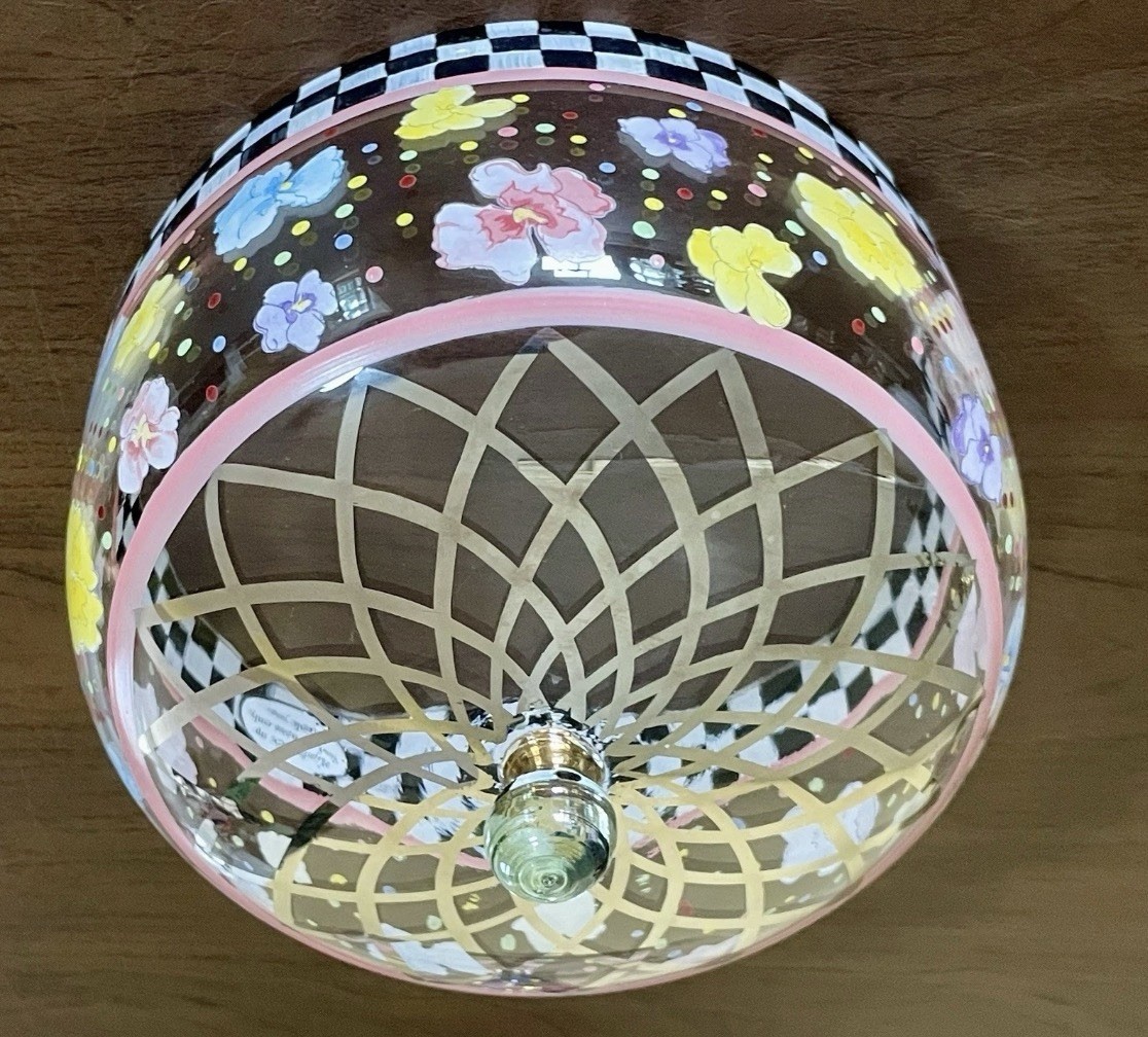 Mackenzie Childs Pansy Glass Pedestal Cake Stand and Dome HTF Excellent