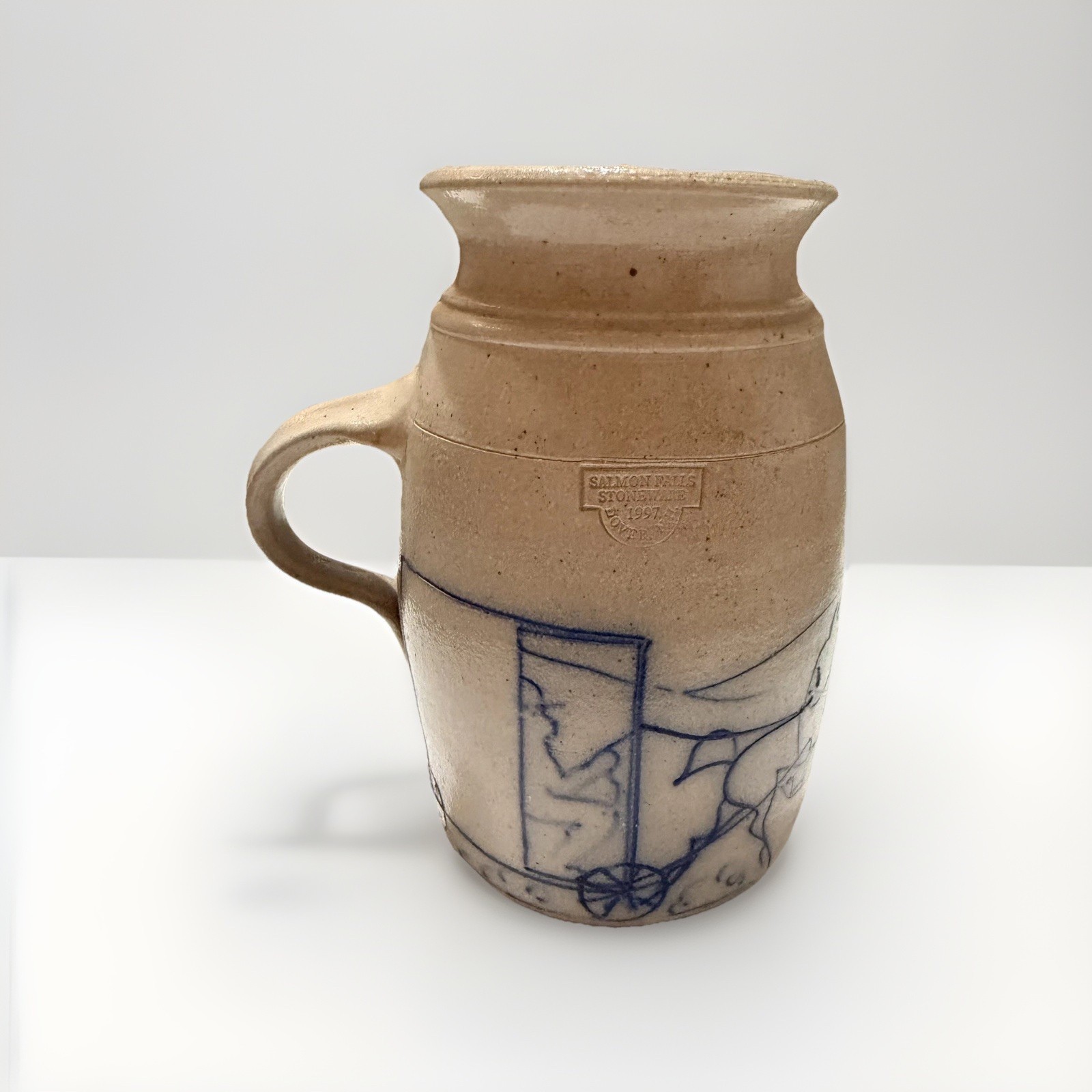 Rare Salmon Falls Pottery 1997 Handle Jug Crock Amish Horse and Buggy 8.5”x4.25”
