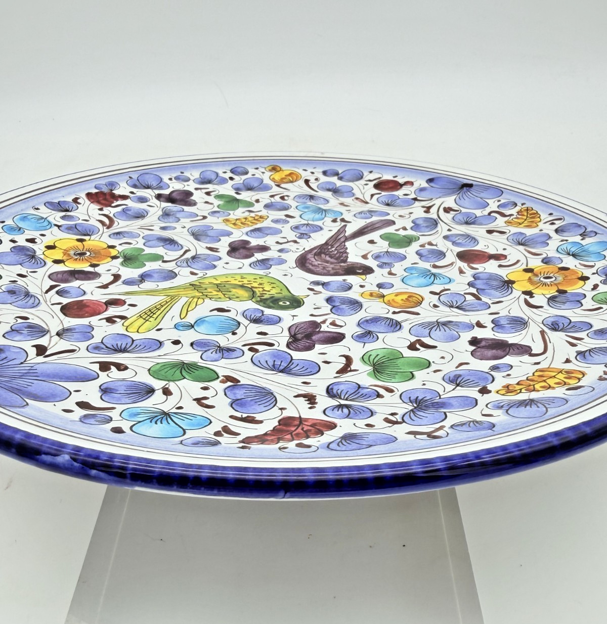 Vintage FIMA Deruta Italy Hand Painted Majolica Charger 12″ Birds Floral Plate