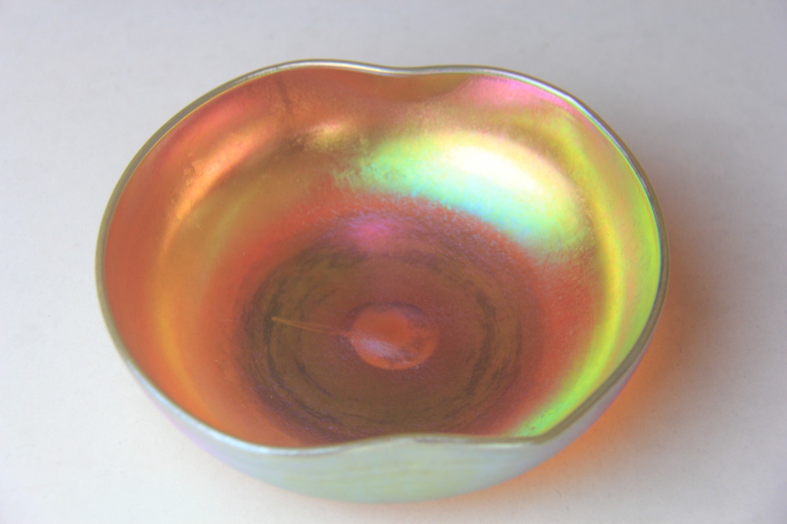Antique Kew-Blas Gold Iridescent Bowl with Pinched Sides Signed!