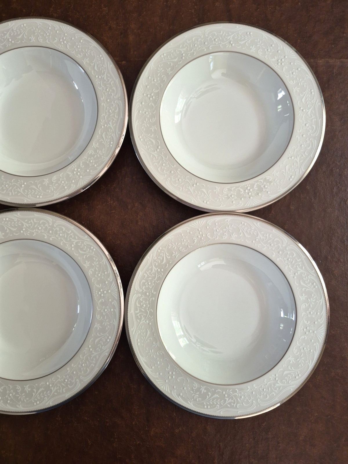 6 Noritake Bone China Silver Palace 8 1/2″ Rimmed Soup Bowls 4773