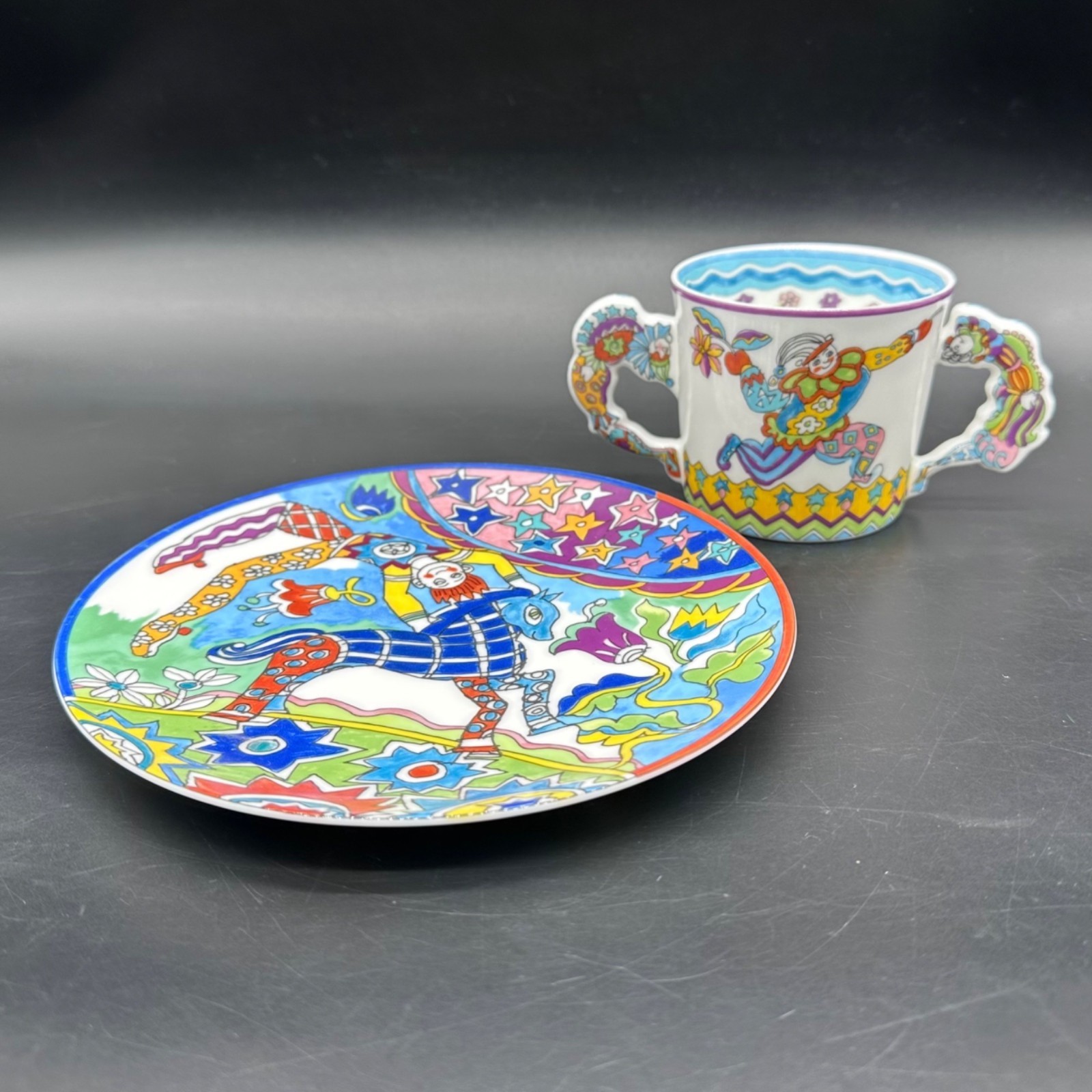 Vintage Tiffany and Co Fantasy Childs Set Cup Plate Gene Moore 1997 Japan Clown