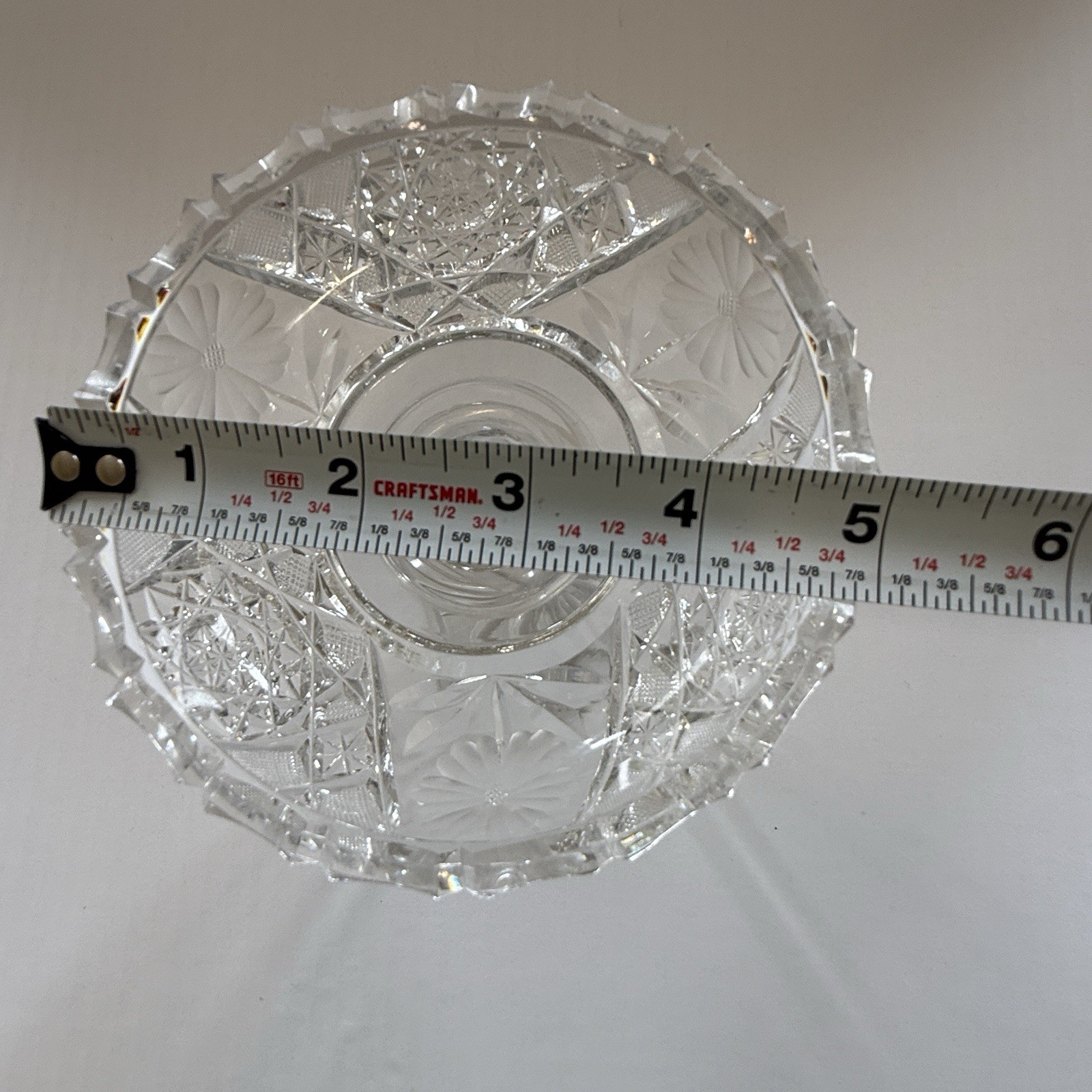 American Brilliant Period Cut Glass Pedestal Compote Bowl 6″ Scallop Sawtooth