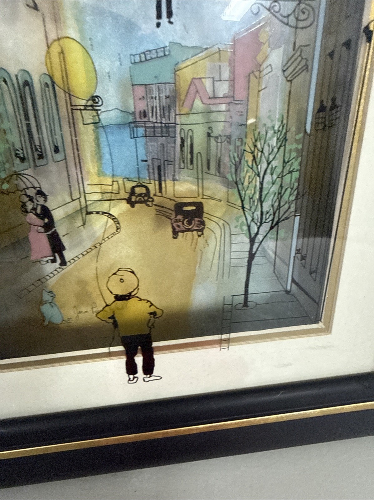 Jean-Pierre Weill 3D Painting RARE Umbrella Floating People Signed