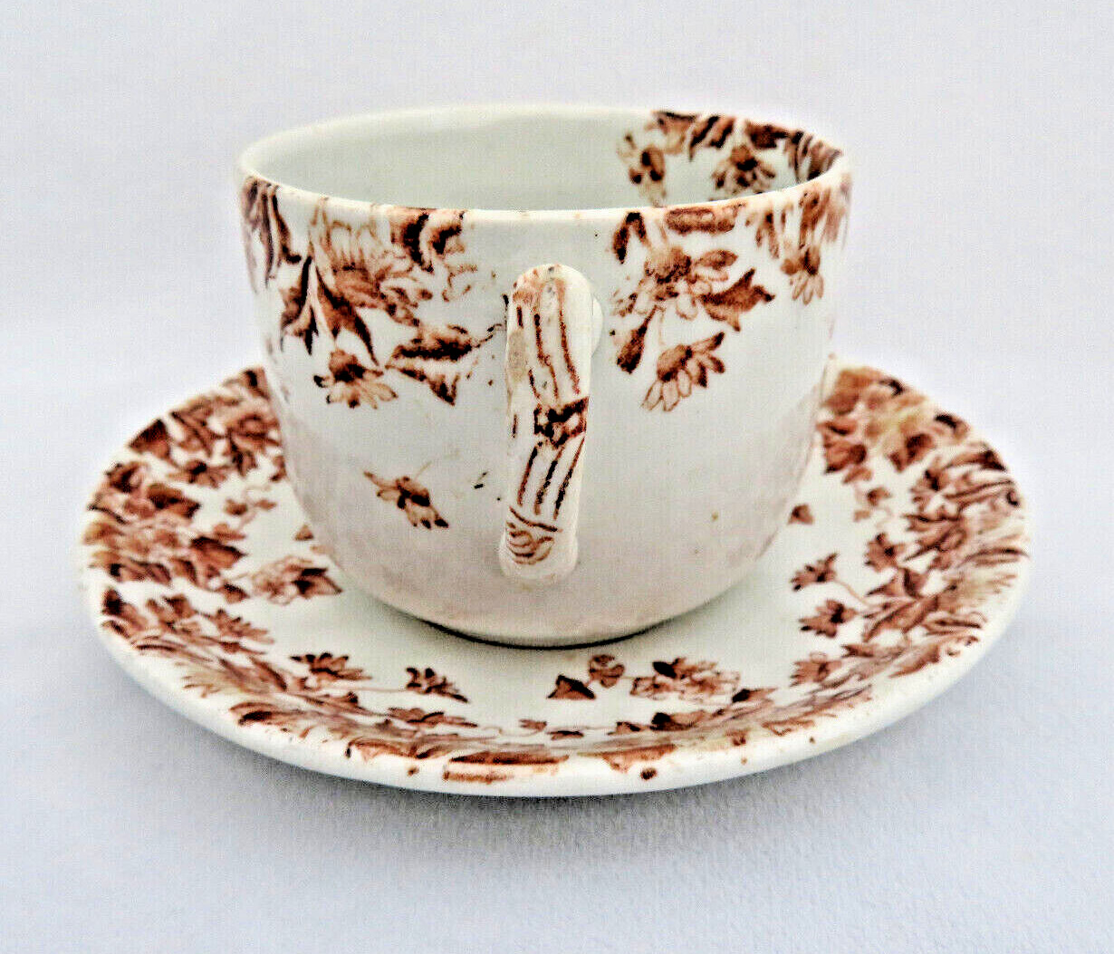 Brown Transferware Cup & Saucer M. L. & Co. Staffordshire England “Clyde”