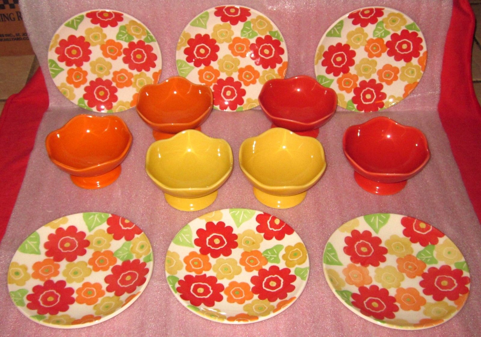 12 PC SET CRATE & BARREL BARBARA EIGEN 6 PLATES + 6 FOOTED BOWLS MOD FLOWER POP