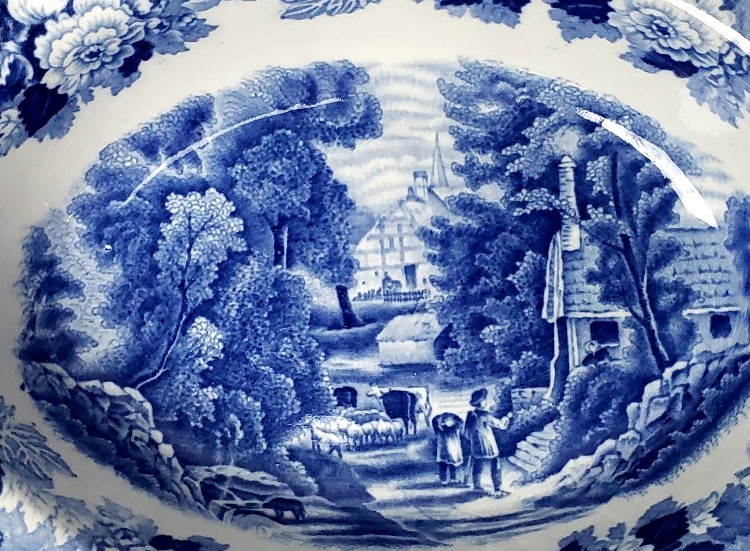 Blue Enoch Woods Ware English Scenery 2 Nesting Oval Serving Bowls Transferware