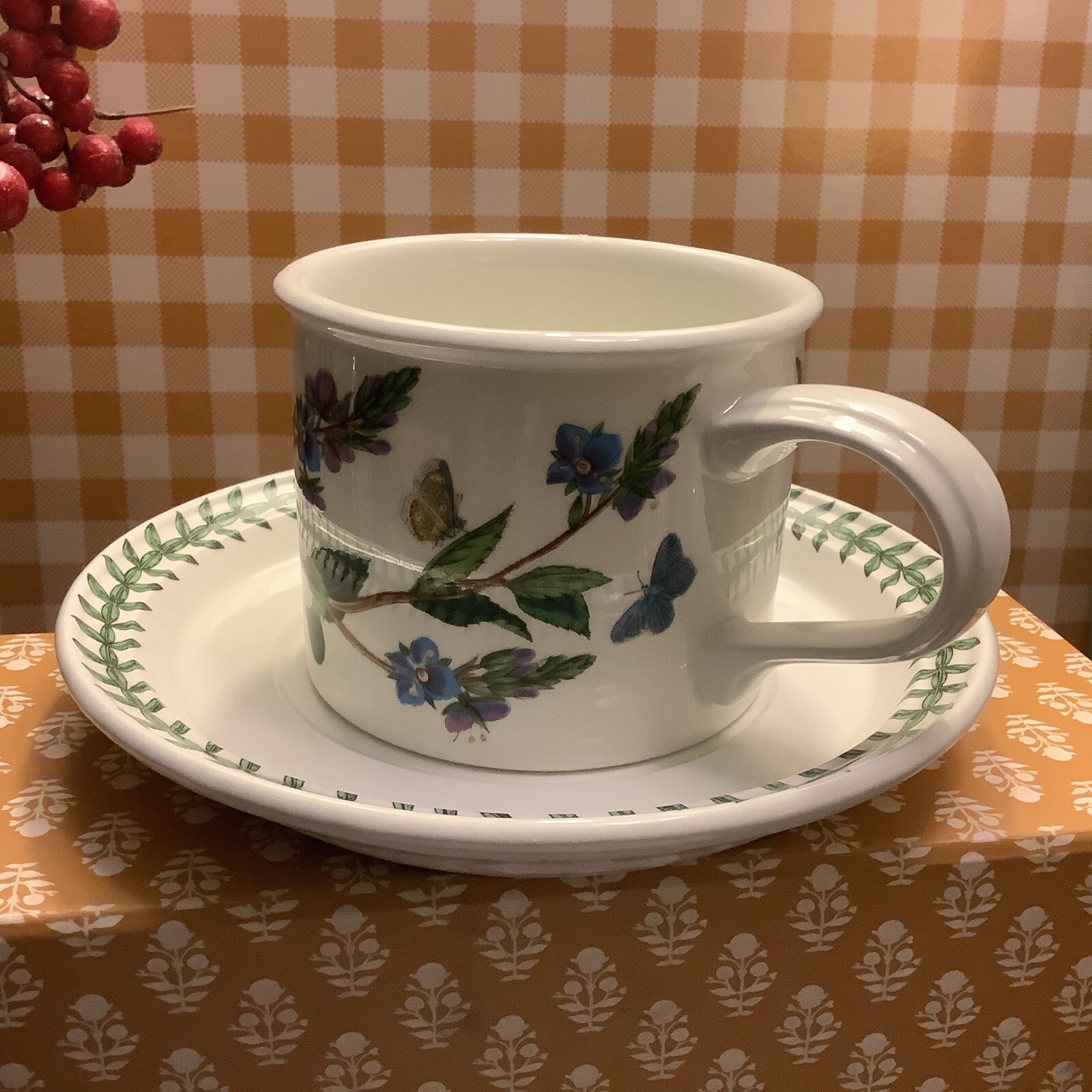 Portmeirion~Drum Flat Cup & Saucer~c 1972~Veronica Chamaedrys/Speedwell~England