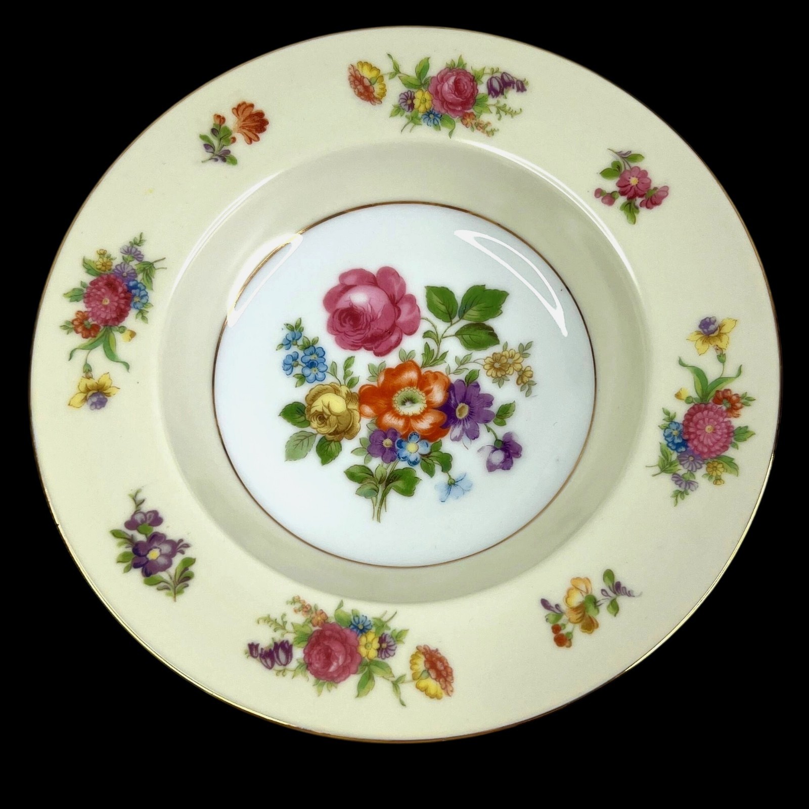 Vintage Rose China Rim Soup Bowls Set Of 6 Occupied Japan 8″ Elegant Dining