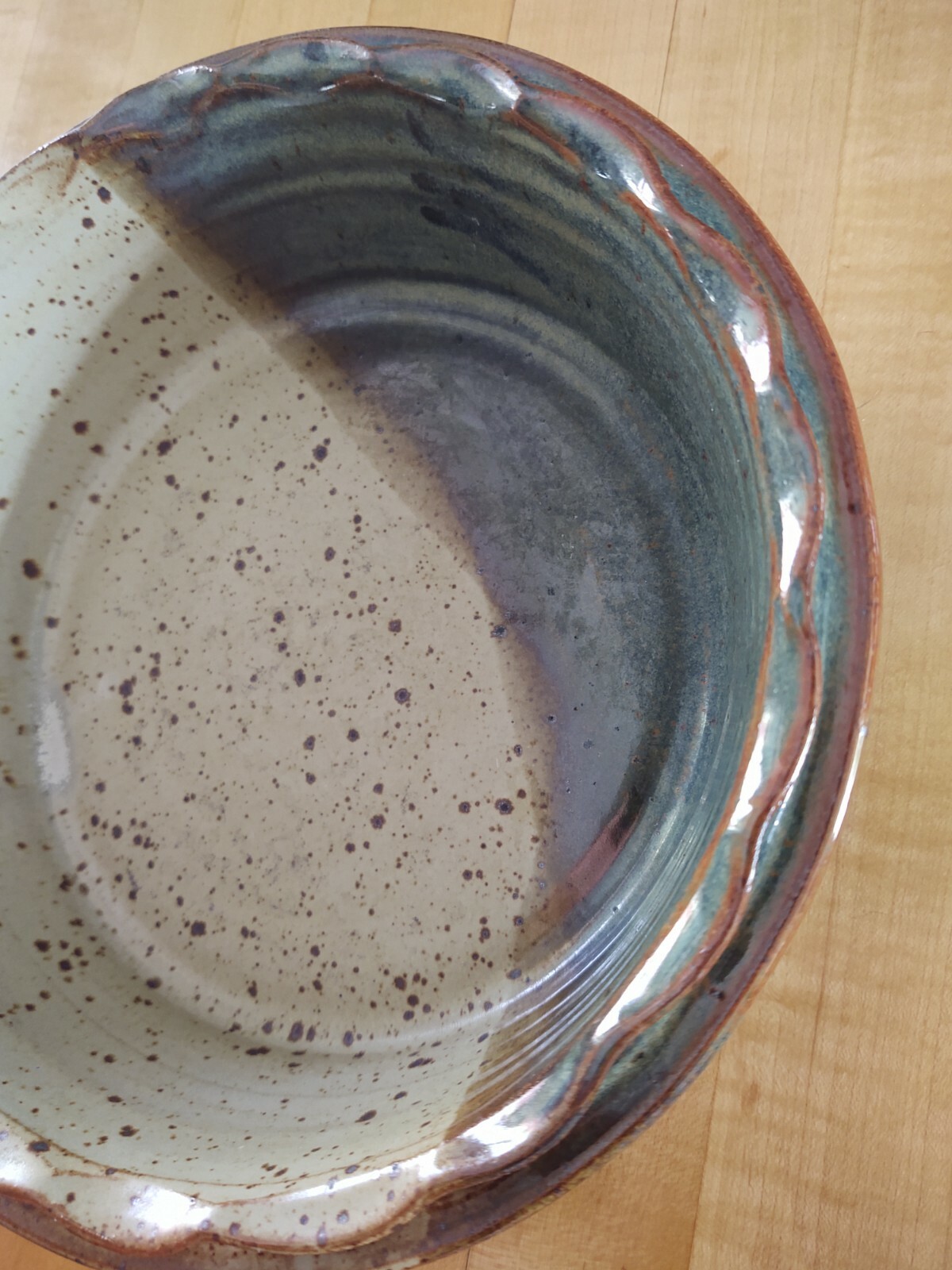 VTG Studio Pottery Earthenware Ceramic Stoneware Bowl Scalloped Edge Signed M-M