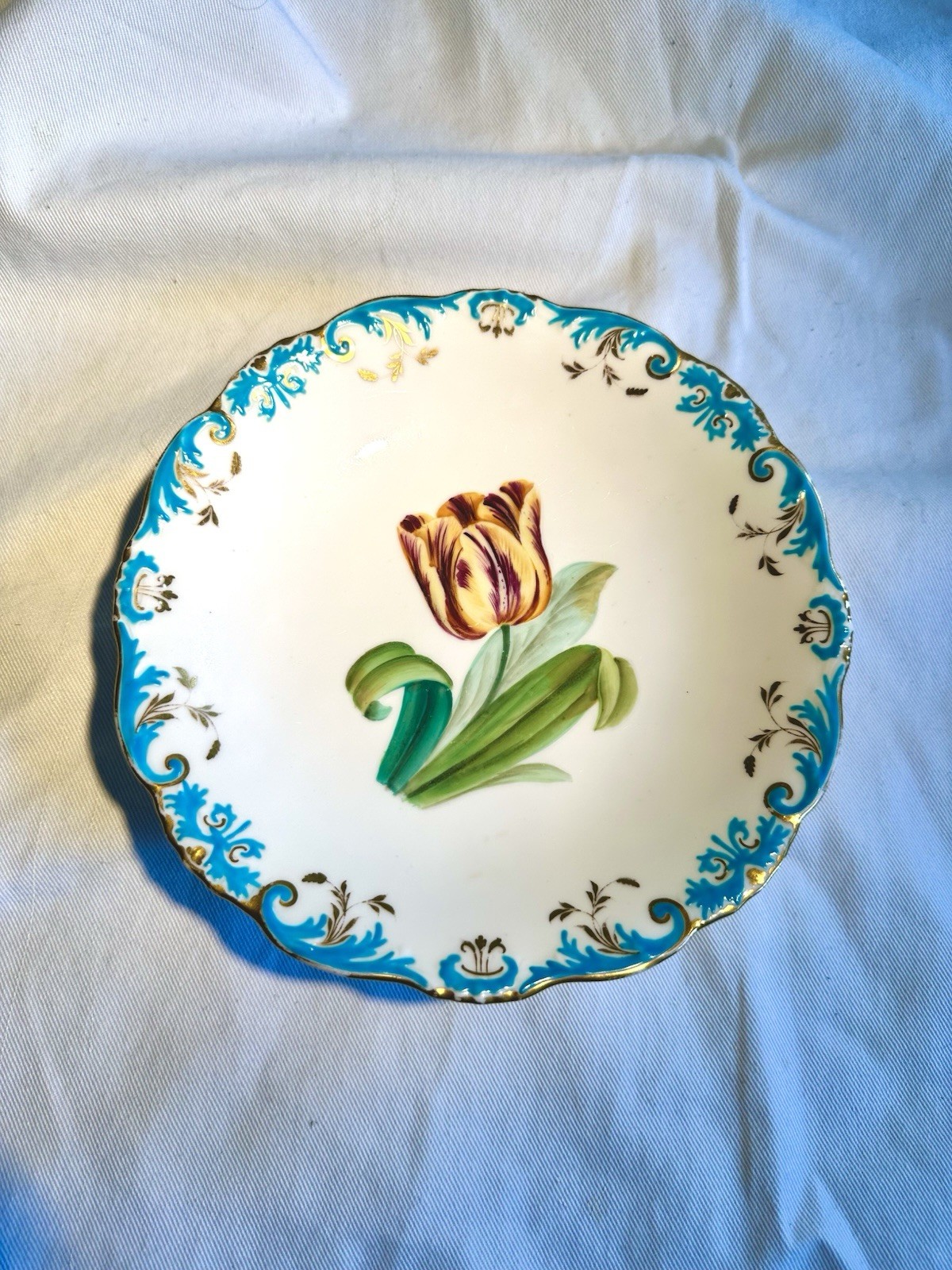 1800’s Antique Minton Quality Staffordshire Footed Bowl HP Tulip Turquoise Gold