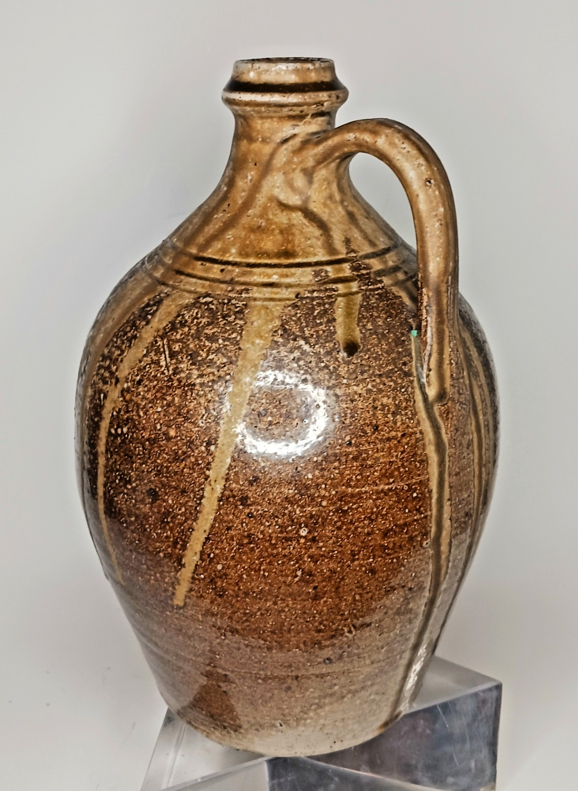 10” Jugtown Pottery Signed PAMELA OWENS Drip Glaze Stoneware Jug Brown. 1998