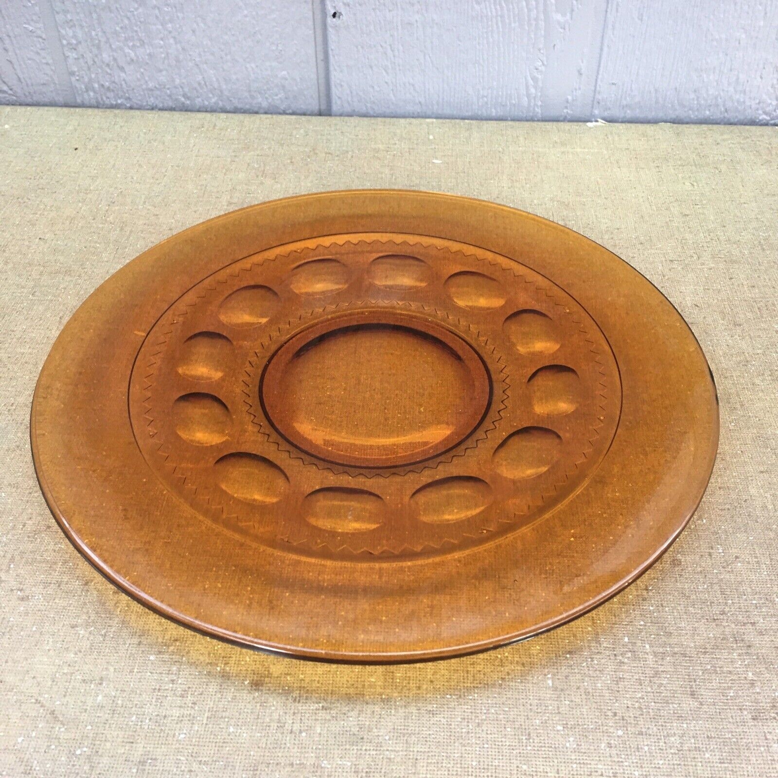 Vtg. Amber Depression Glass 10.25″ Serving Plate Kings Crown Indiana G. Set of 4