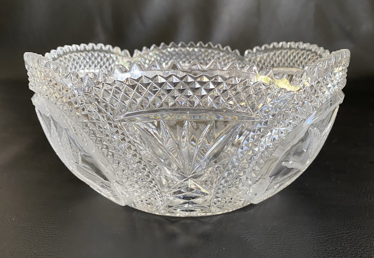 Antique ABP American Brilliant Period Cut Crystal 8.25″ Bowl Saw-Tooth Edge