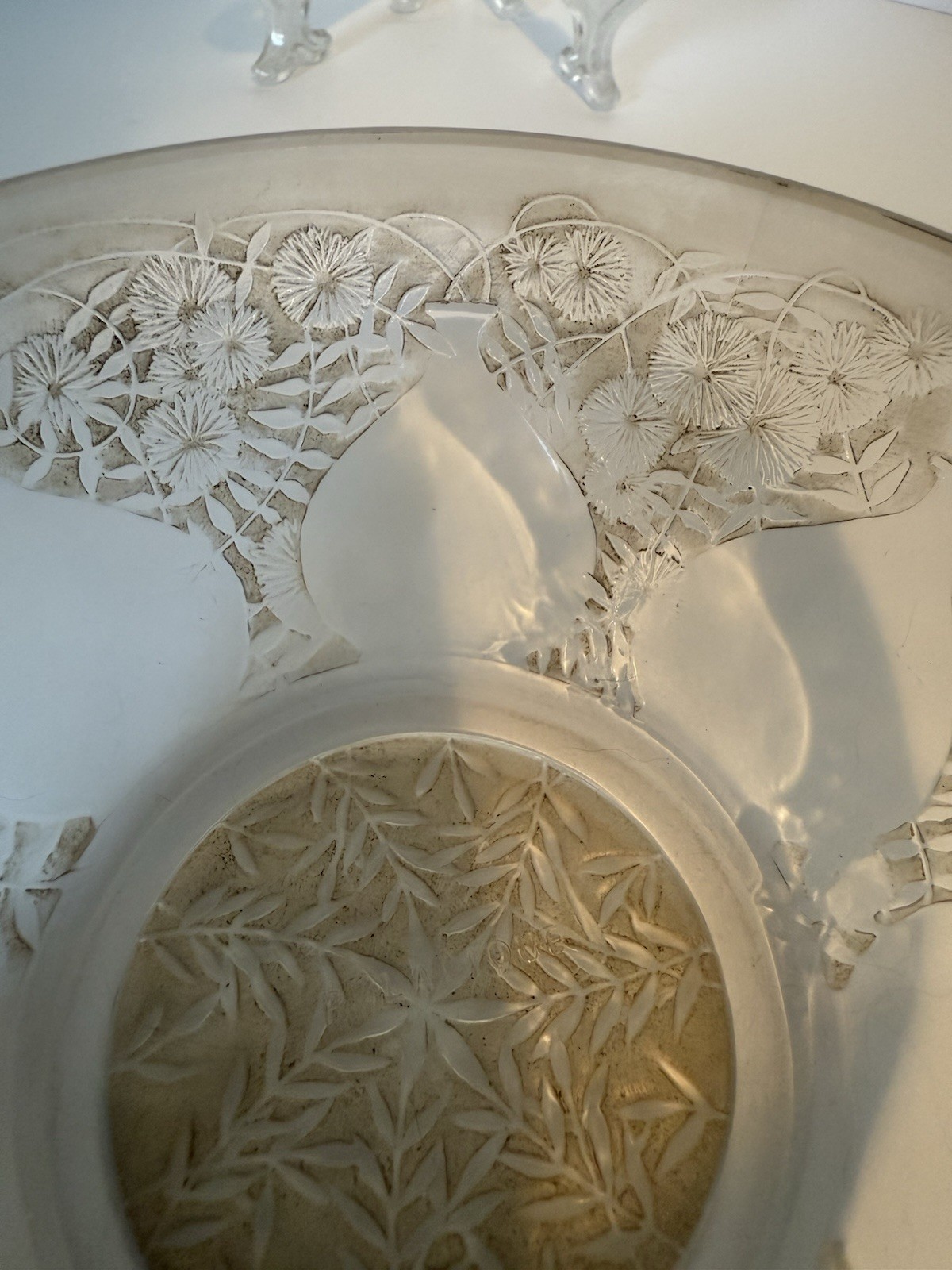 René R Lalique France Vases Bowl 5in Art Deco Nouveau Sepia Stain Glass 1927