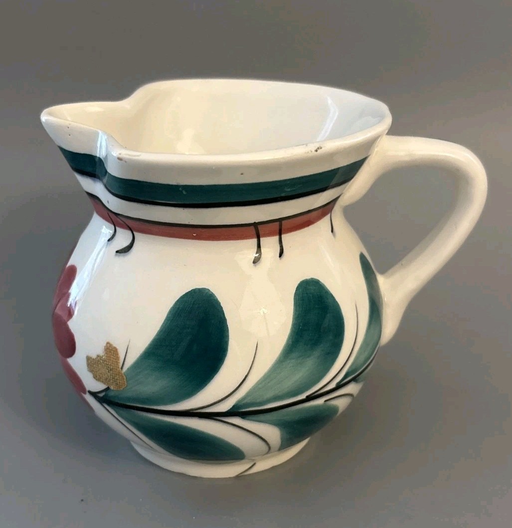 Vintage Mondovi Italia Creamer Pitcher 66 Hand Painted Floral Pottery Italy