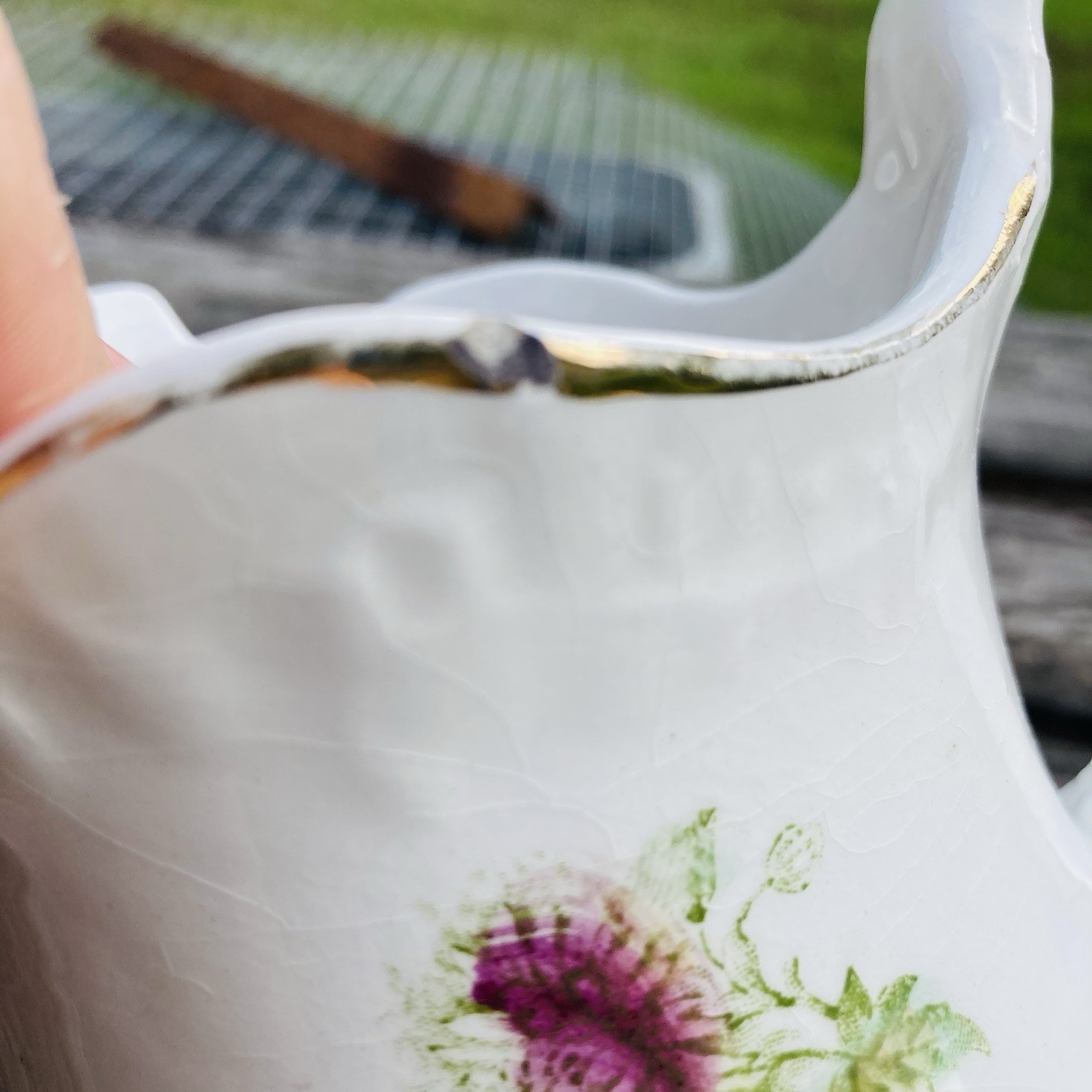 Antique Burford Bros RCO Thistle Hand Painted Embossed Pitcher & Shaving Mug