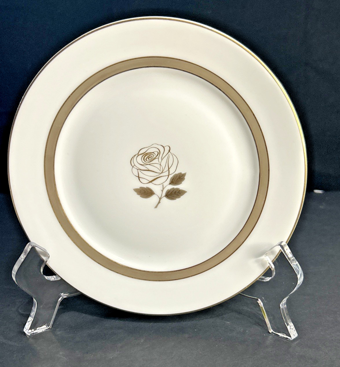Rosenthal Rose 6” Dessert Bread Plates White w/Gold Rose & Trim Germany Set/6