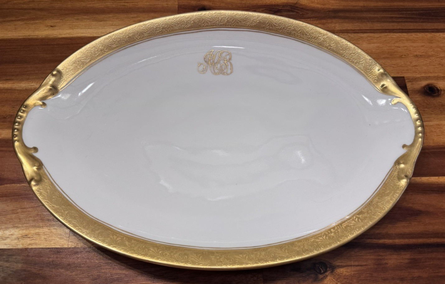 Antique Vignaud Limoges Gold Encrusted Monogram Oval Platter 14″ – France, MINT