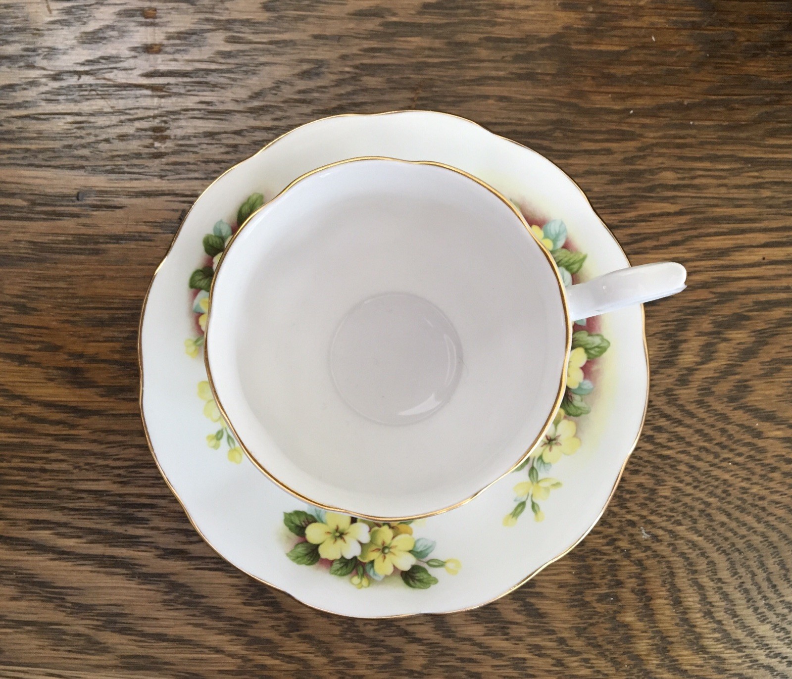Royal Albert Teacup Saucer Set Bone China Yellow Primrose England Vintage 1960s