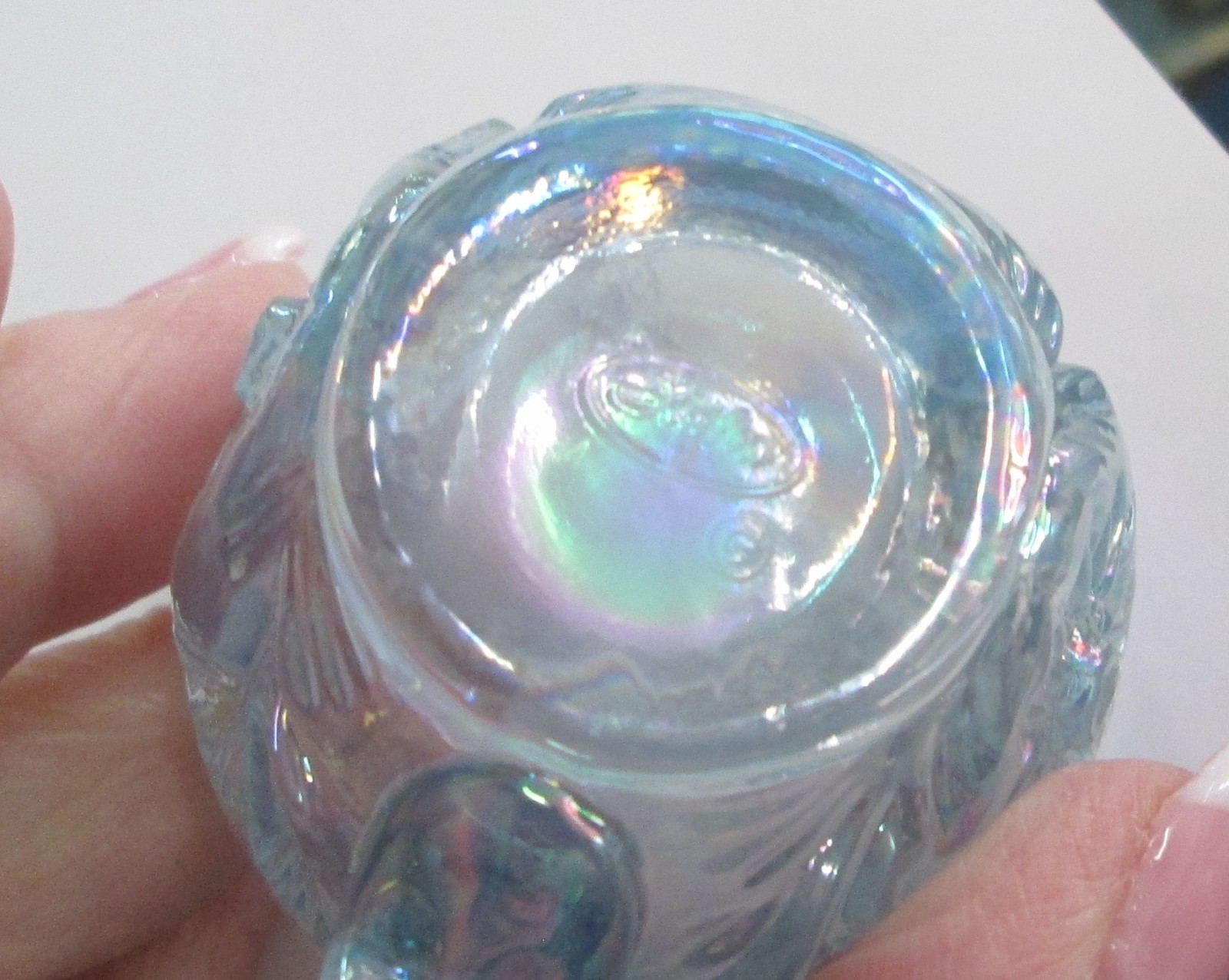 Fenton Miniature Punch Bowl Blue Carnival Plum Crest & Cups