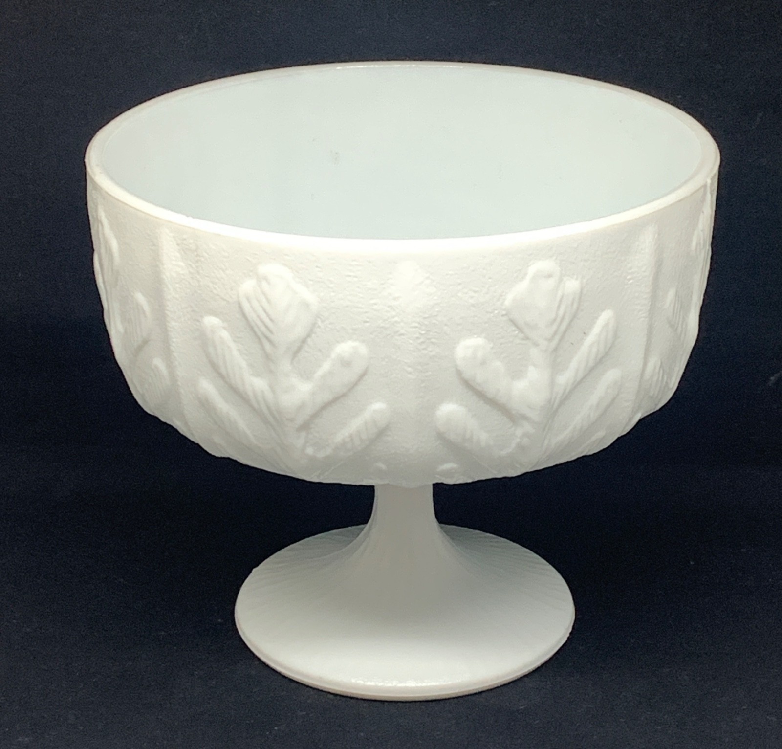 Vintage FTD 1978 Milk Glass Pedestal Compote/Vase/Planter Oak Leaf 5 1/2” TALL