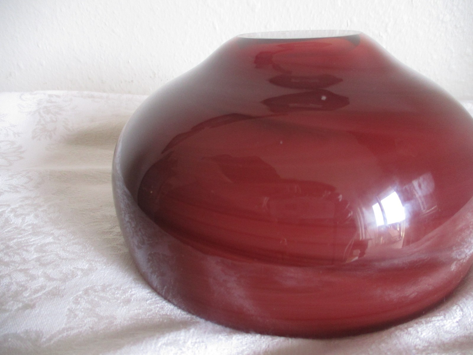 Baker O’Brien Studio 1997 Studio Art Hand Blown Red Swirl Glass Bowl