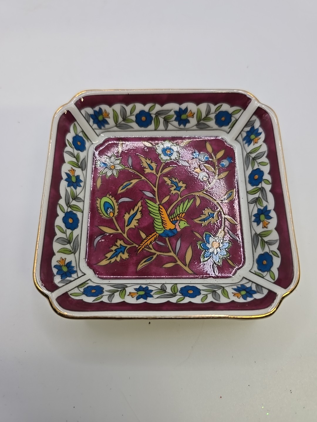 Set of 3 Takahashi 1983 Silk Road Trinket Dish Floral Bird Hand Decorated 3.25”