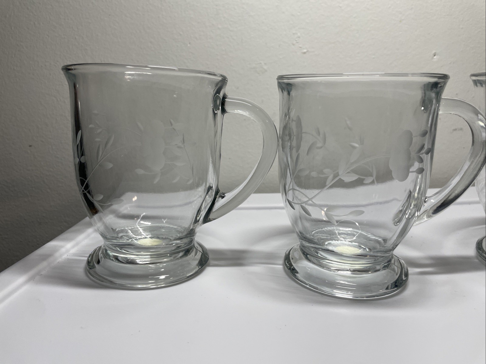 Princess House Vintage Etched Glass Heritage Cafe Style Coffee 15oz Mug SET OF 4