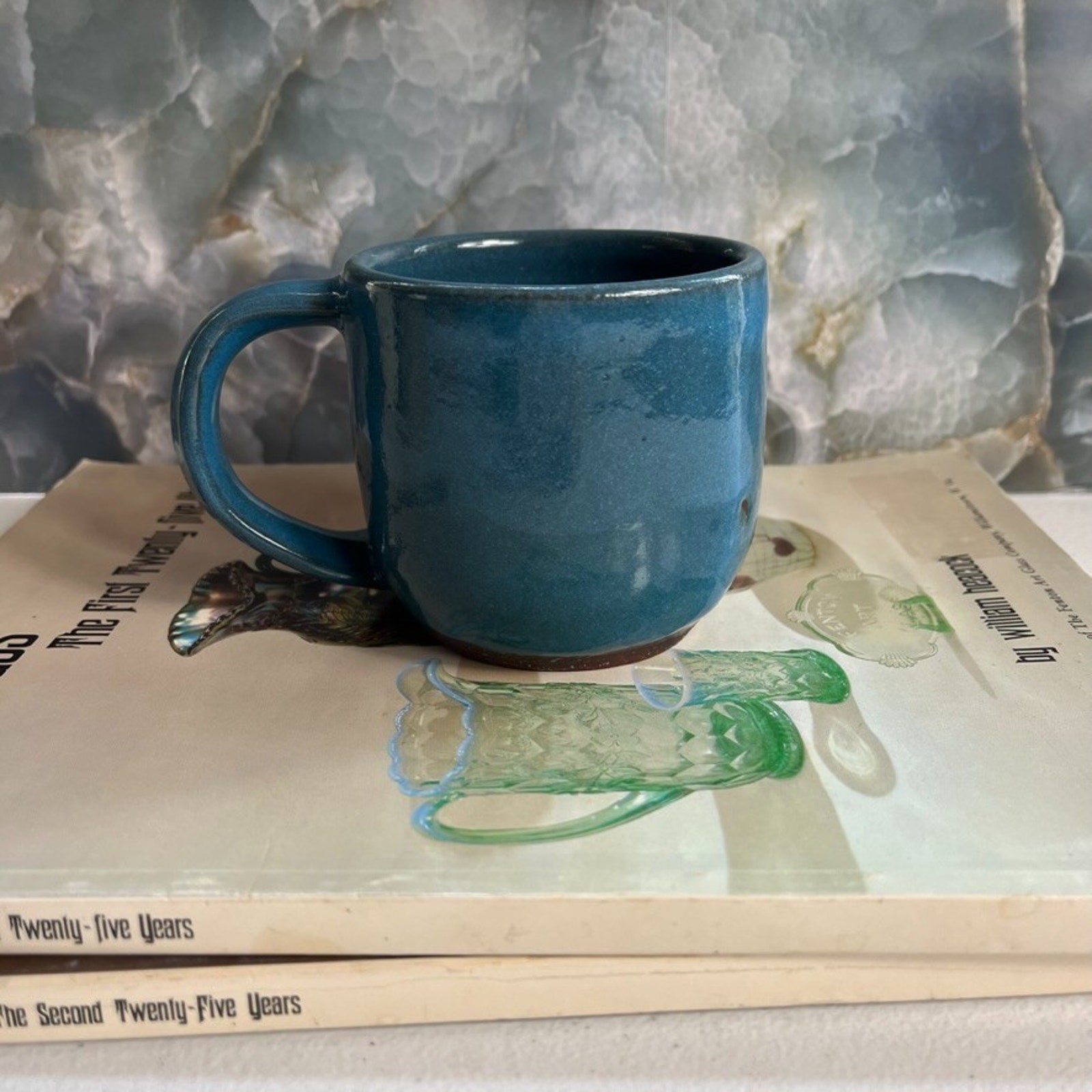 Studio Art Pottery Mugs Set of 2 Blue Dipped Glazed 4.5 x 3in 5 x 3.5in