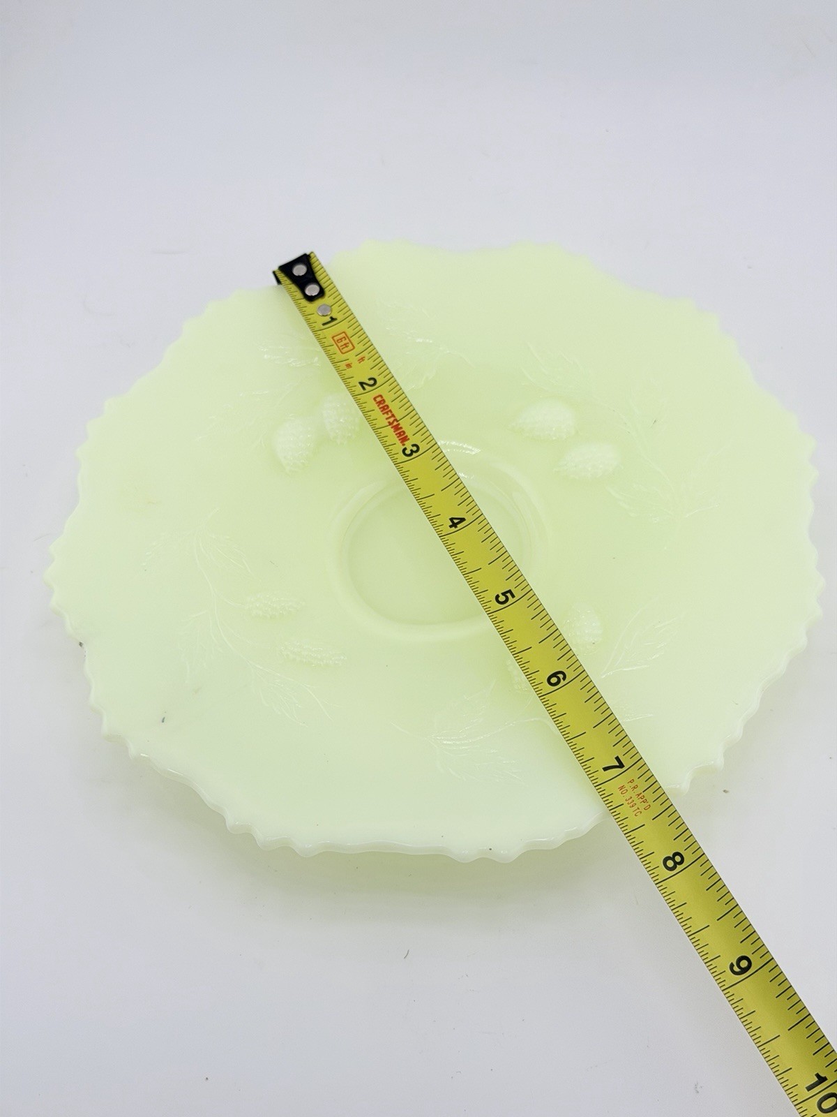 Antique EAPG Custard Glass Berries With Leaves Plate Uranium Glow