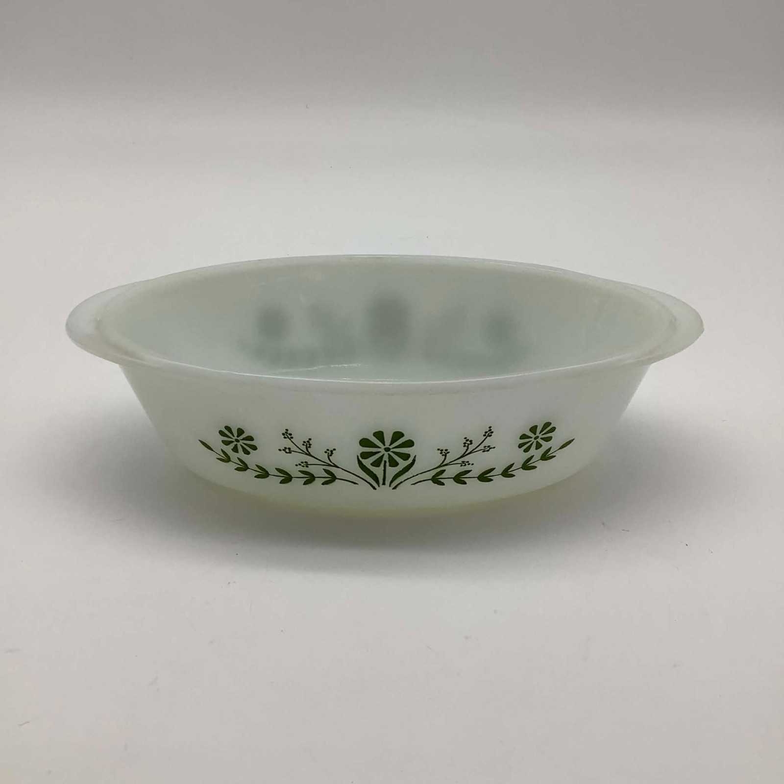 Vintage Glasbake Green Daisy Crazy Daisy Milk Glass Casserole Dish With Lid