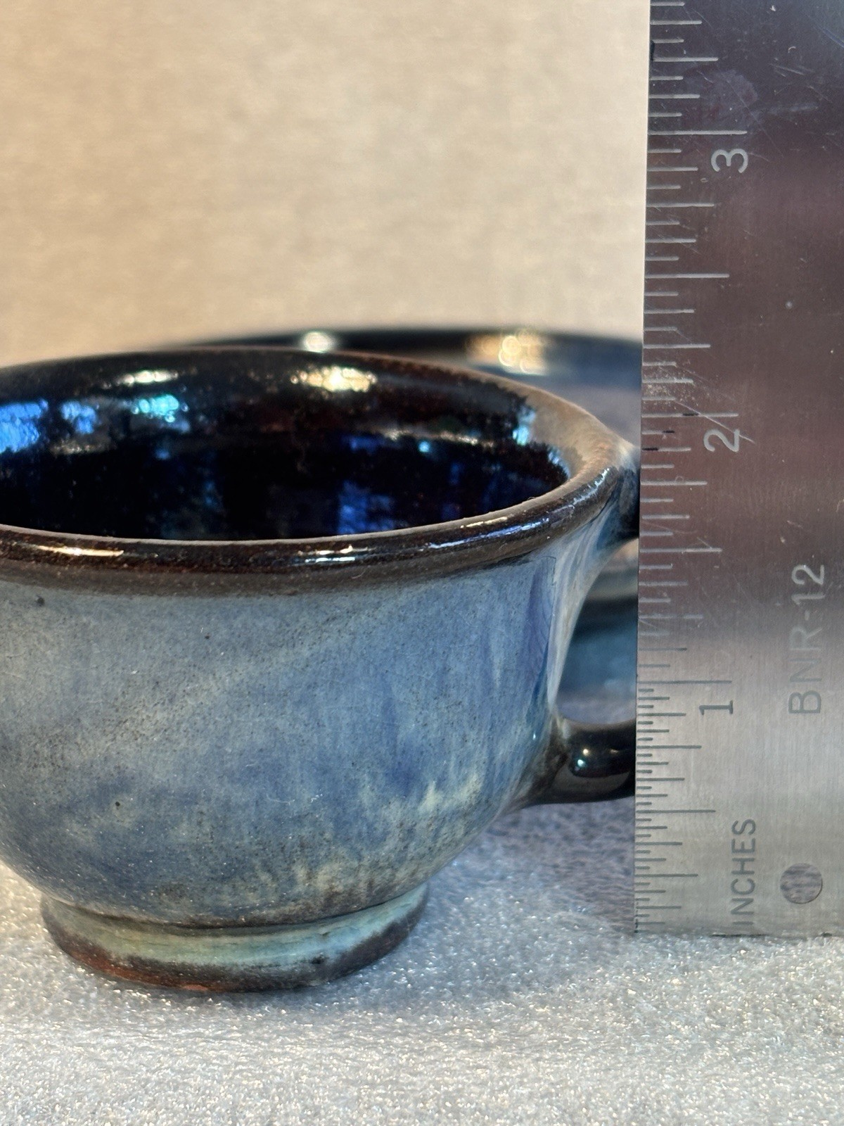 Studio Ceramic Pottery 2 cups & 2 Saucers Hand-Made Brown Blue Yellow