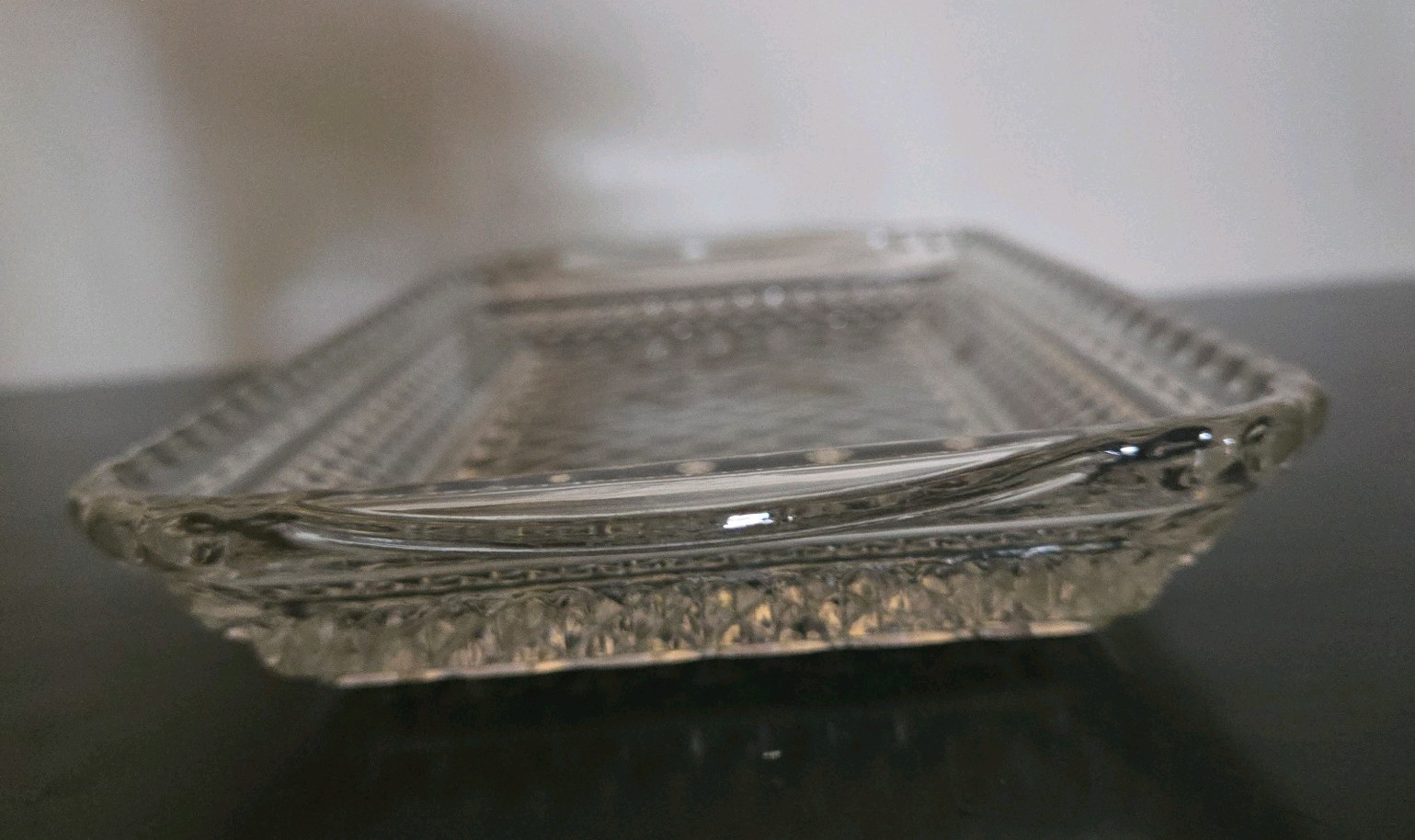 Anchor Hocking Wexford Glass Rectangle Handled Tray Diamond Pattern 9.75″ X ~5″